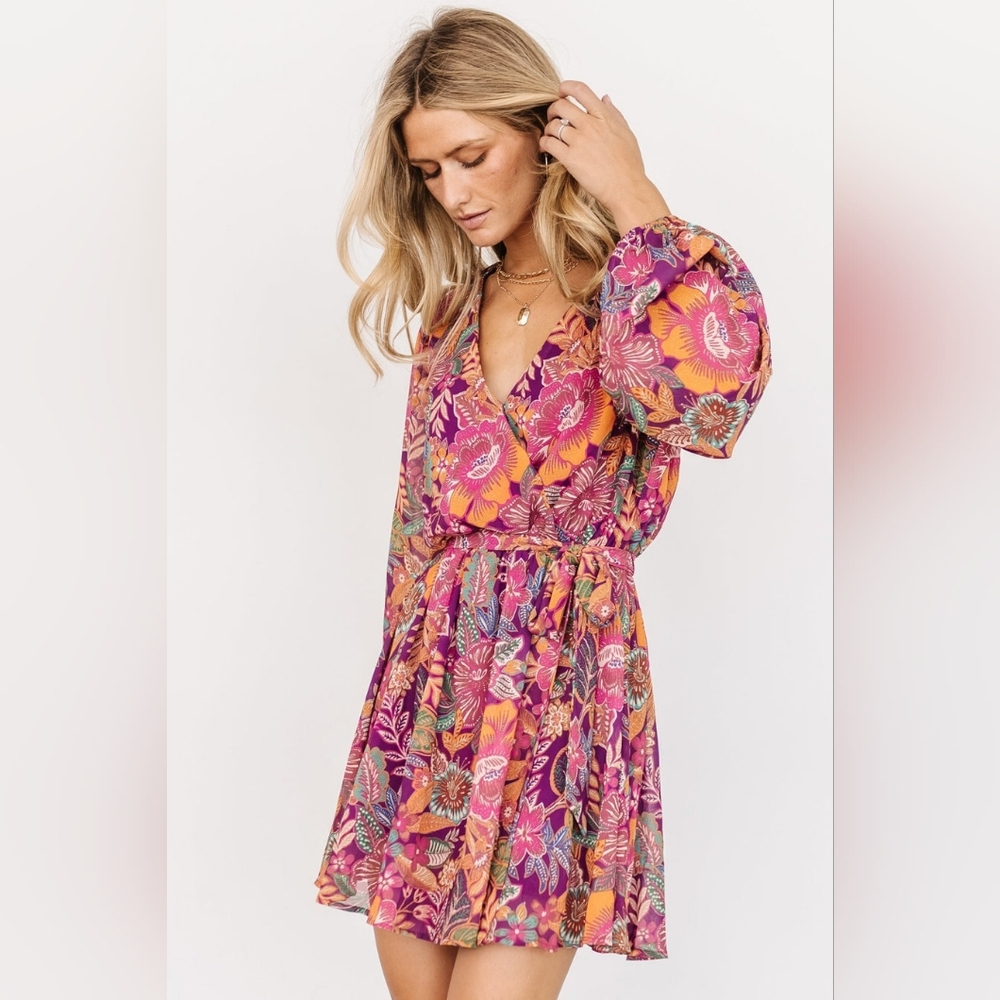 Baltic Born Floral Mini Dress in Pink and Orange